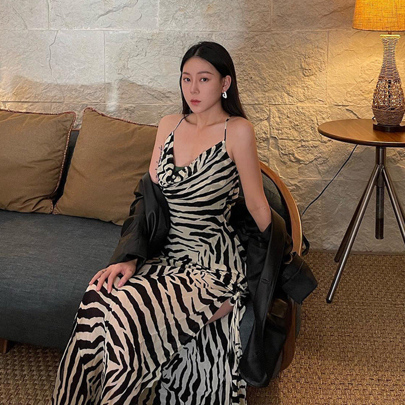 Serengeti Nights Chiffon Zebra Maxi Dress-CALLISTARI