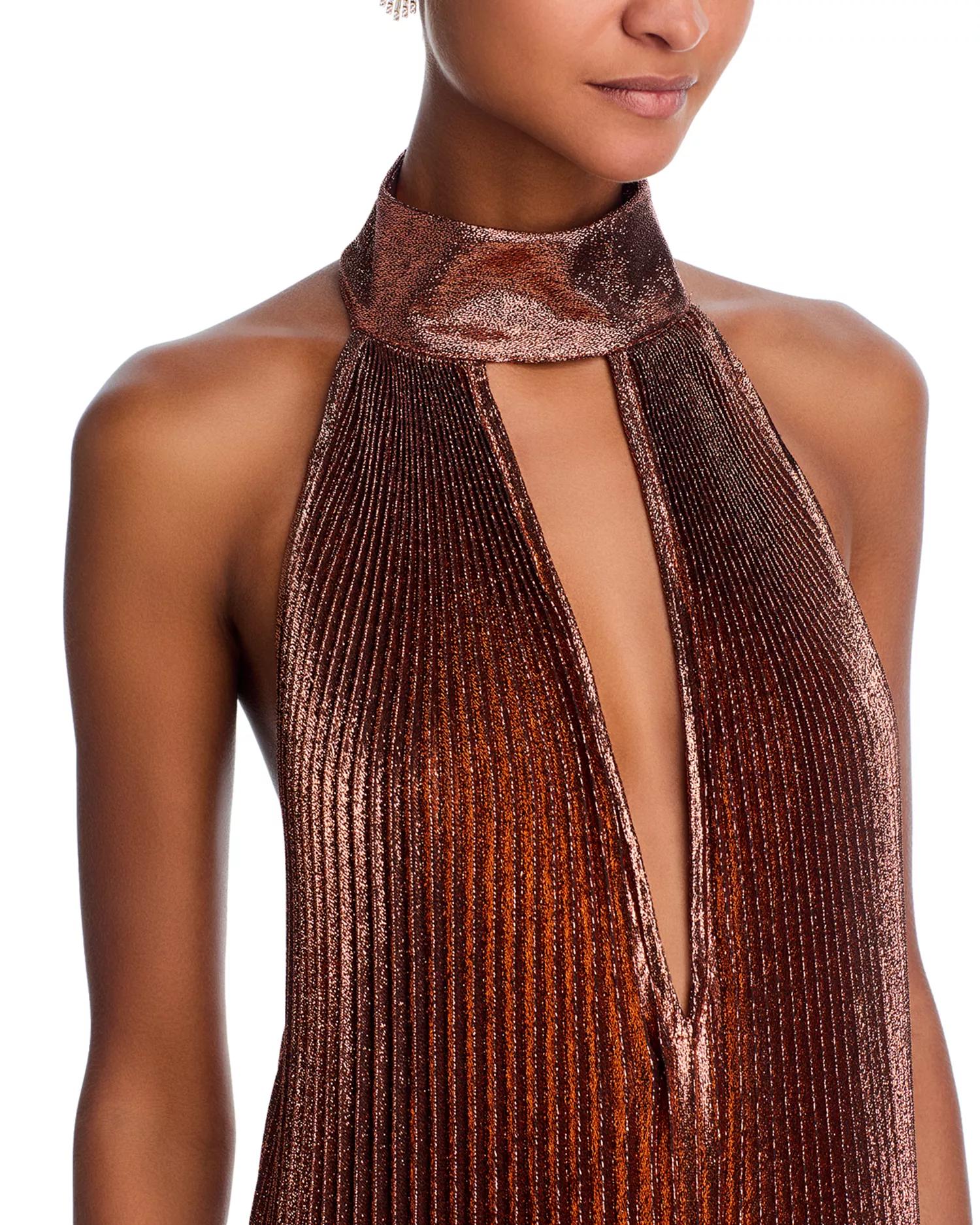 Radiant Copper Satin Halter Maxi Dress