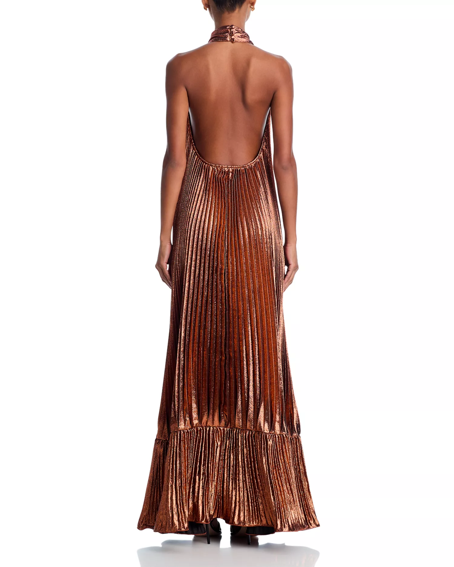 Radiant Copper Satin Halter Maxi Dress