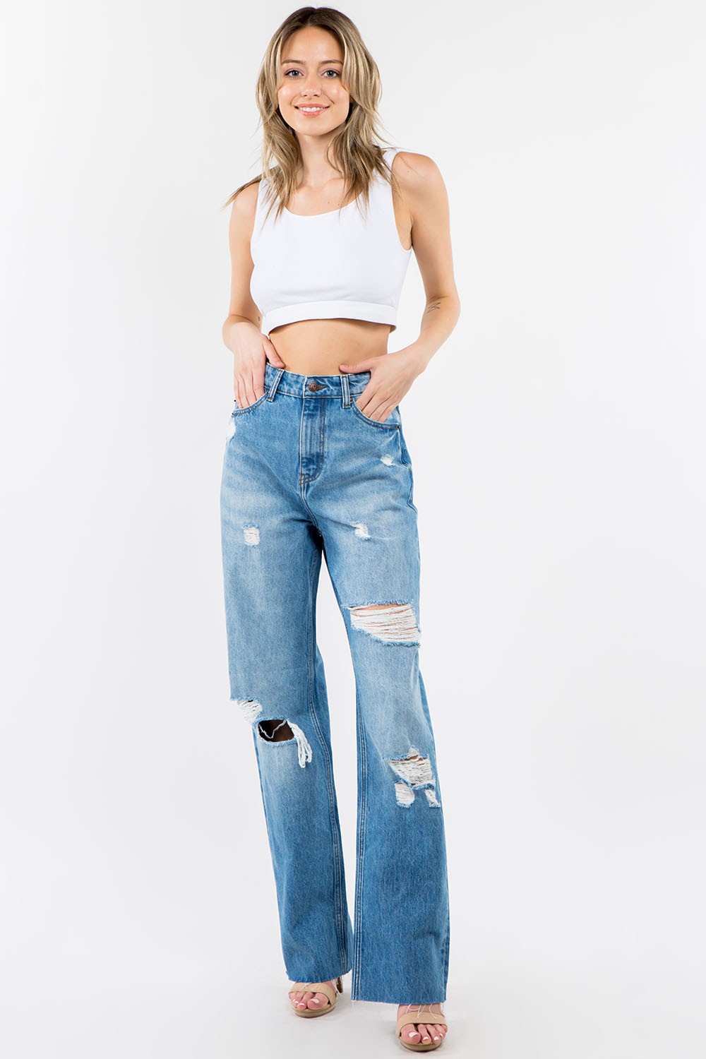 High Rise Wide Leg Jeans-Mesadic