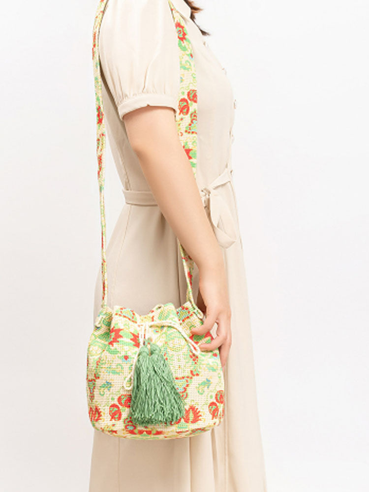 Printed Canvas Crossbody Barrel Bag-CALLISTARI