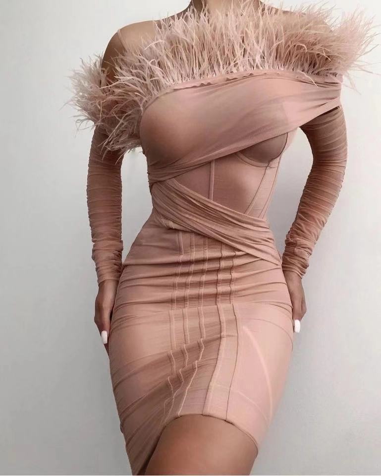 Naomi Feather bandage Dress-CALLISTARI