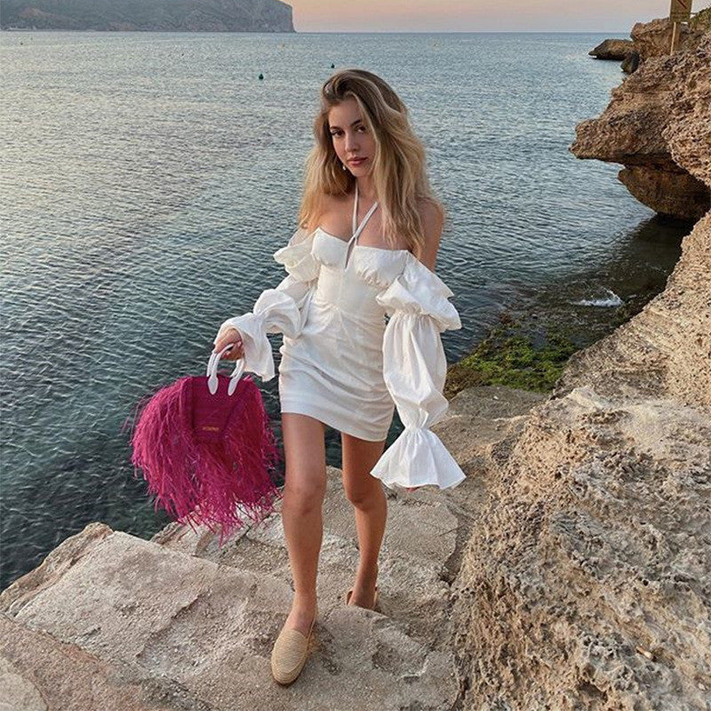 Nikki White Off Shoulder Ruffle Mini Dress-CALLISTARI
