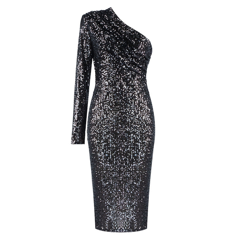 Vienna - One Shoulder Evening Midi Dress-CALLISTARI