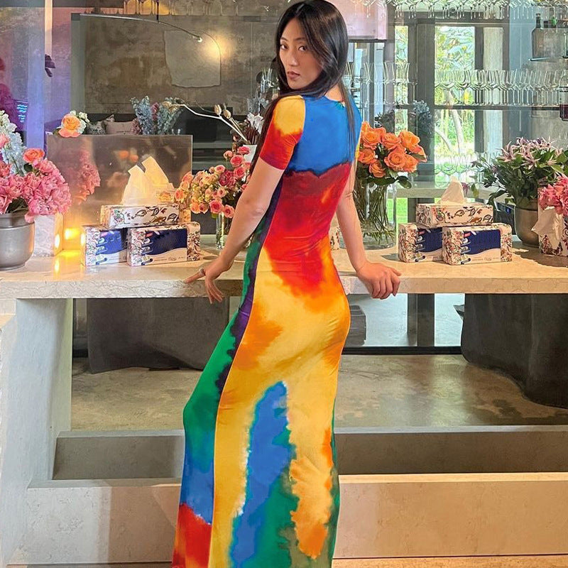 Sunset Swirl Tie-Dye Maxi Dress-CALLISTARI