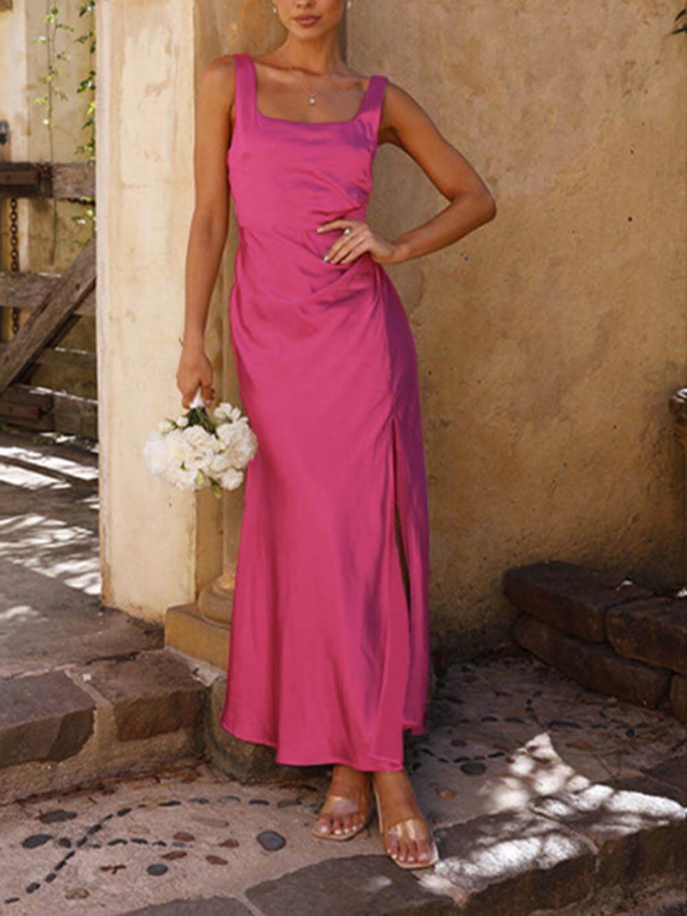 Summer Halter Satin Bridesmaid Prom Maxi Dresses-CALLISTARI