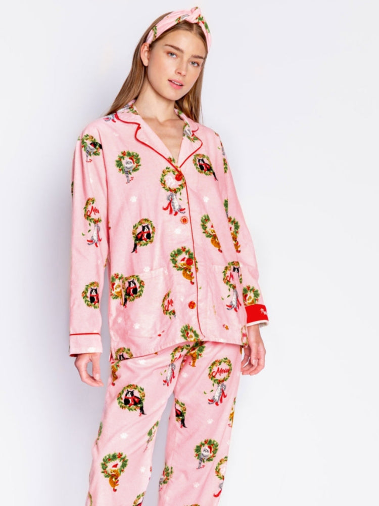 Kitten Wreath Print Pajama Set-Trafni