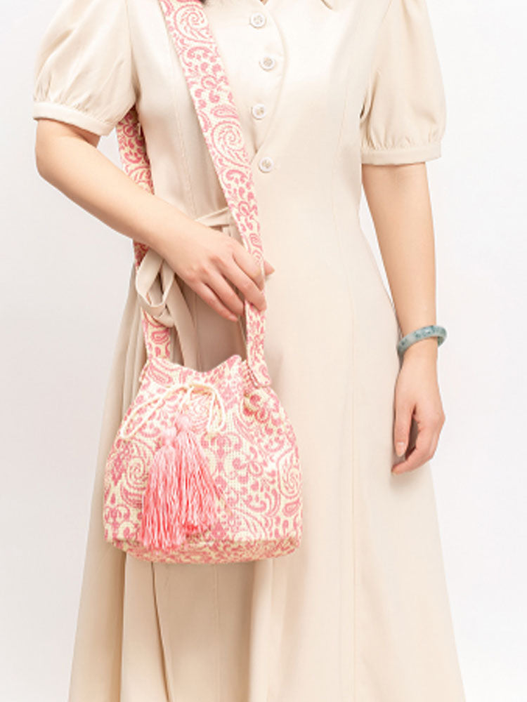 Printed Canvas Crossbody Barrel Bag-CALLISTARI
