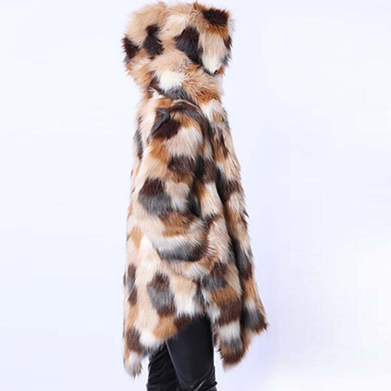 Hooded asymmetric faux fur coats-CALLISTARI