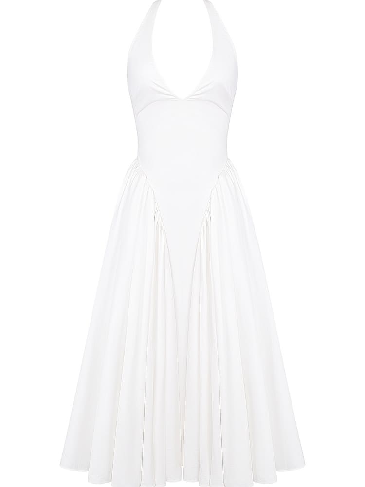 White Cotton Halter Midi Sundress-CALLISTARI