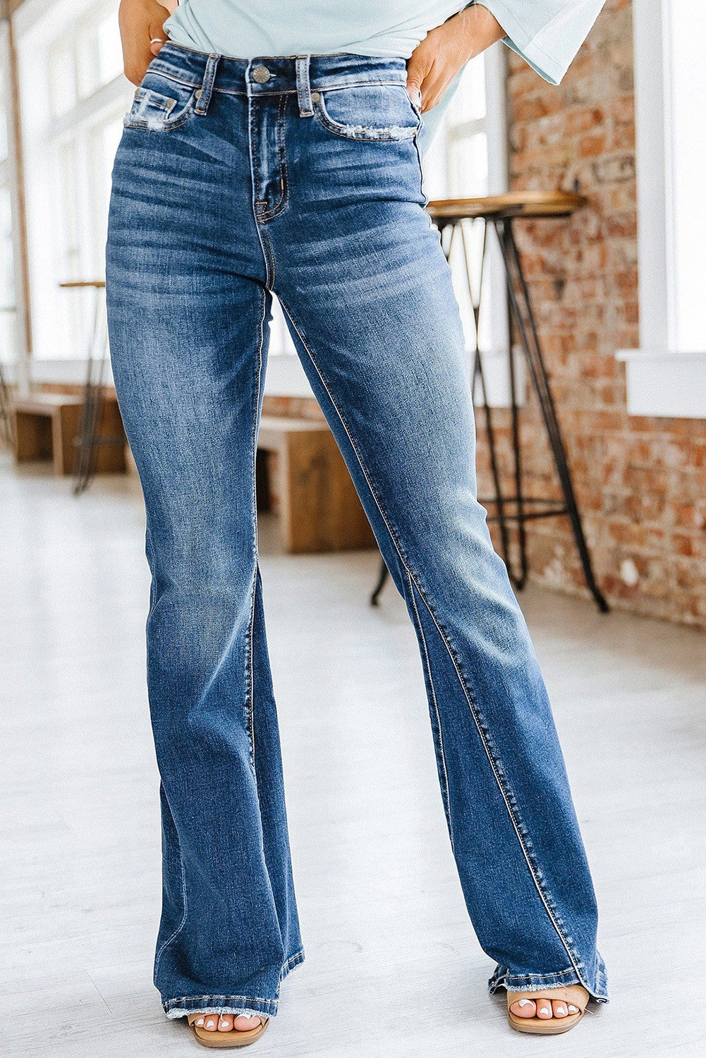 Light Blue Casual Distressed High Waist Jeans-Mesadic