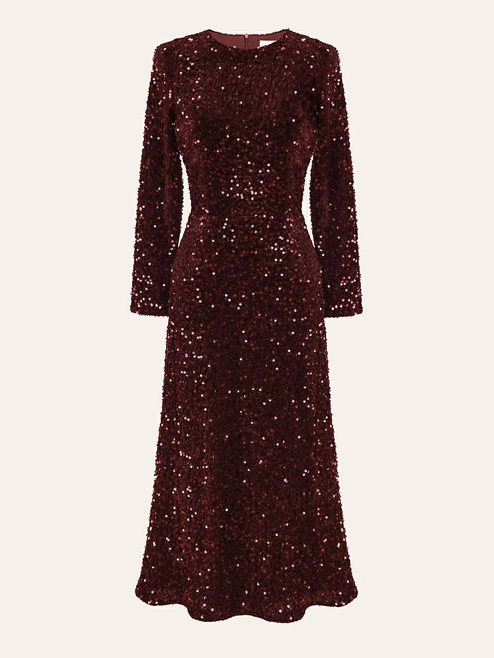 Sequin Decorated Velvet Midi Dress In Red-CALLISTARI