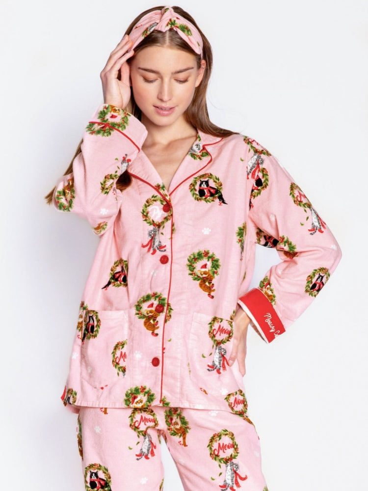 Kitten Wreath Print Pajama Set-Trafni