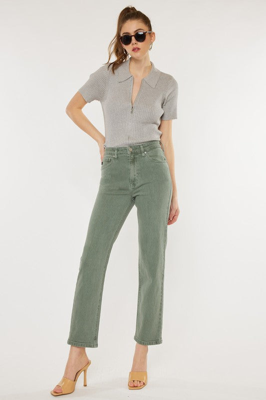 Ultra High Rise 90's Straight Leg Jeans - Olive-Mesadic