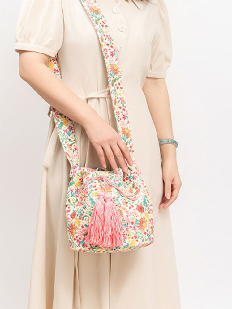 Printed Canvas Crossbody Barrel Bag-CALLISTARI