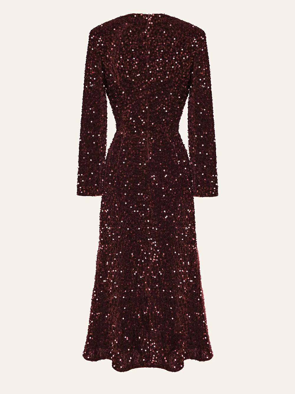 Sequin Decorated Velvet Midi Dress In Red-CALLISTARI