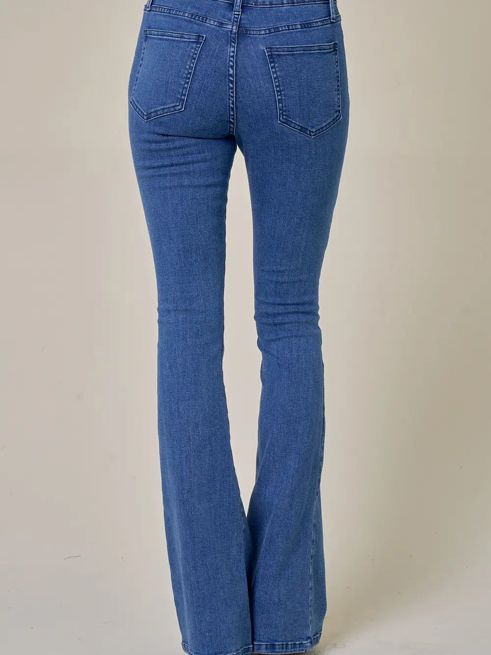 Midtone Star Detail Bell Bottom Jeans-Mesadic