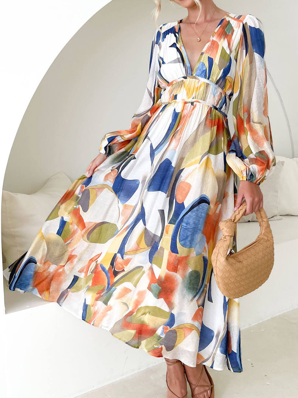 Colorful Geometric Pattern Maxi Dress-CALLISTARI