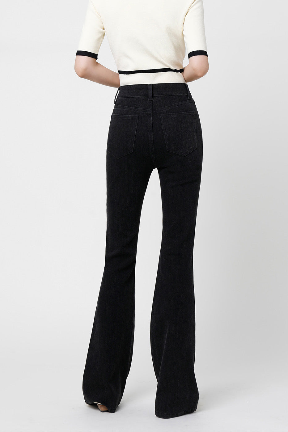 Black Slim Flare Jeans-ROVOLE