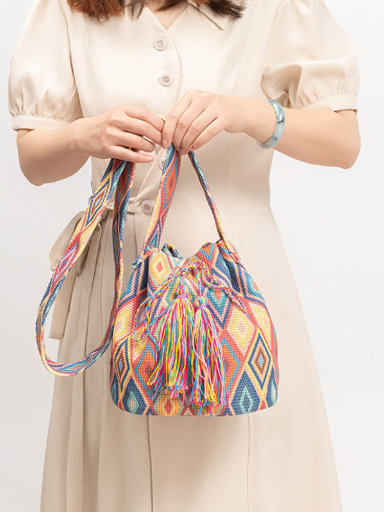 Printed Canvas Crossbody Barrel Bag-CALLISTARI