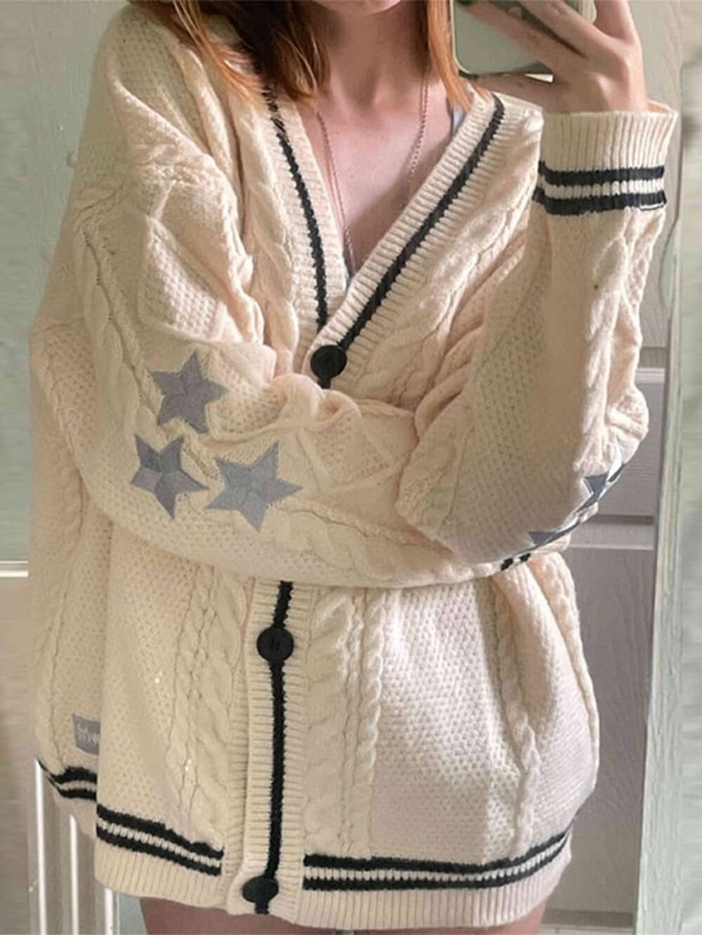 Loose Star Embroidered Cardigan-CALLISTARI