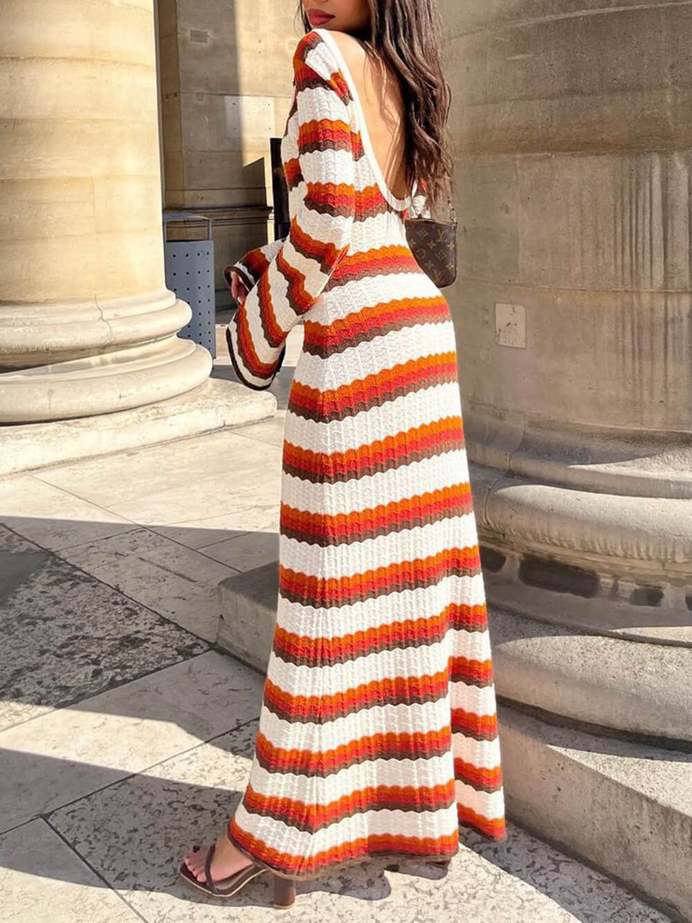 Zigzag Pattern Crochet Open Back Maxi Dress-CALLISTARI