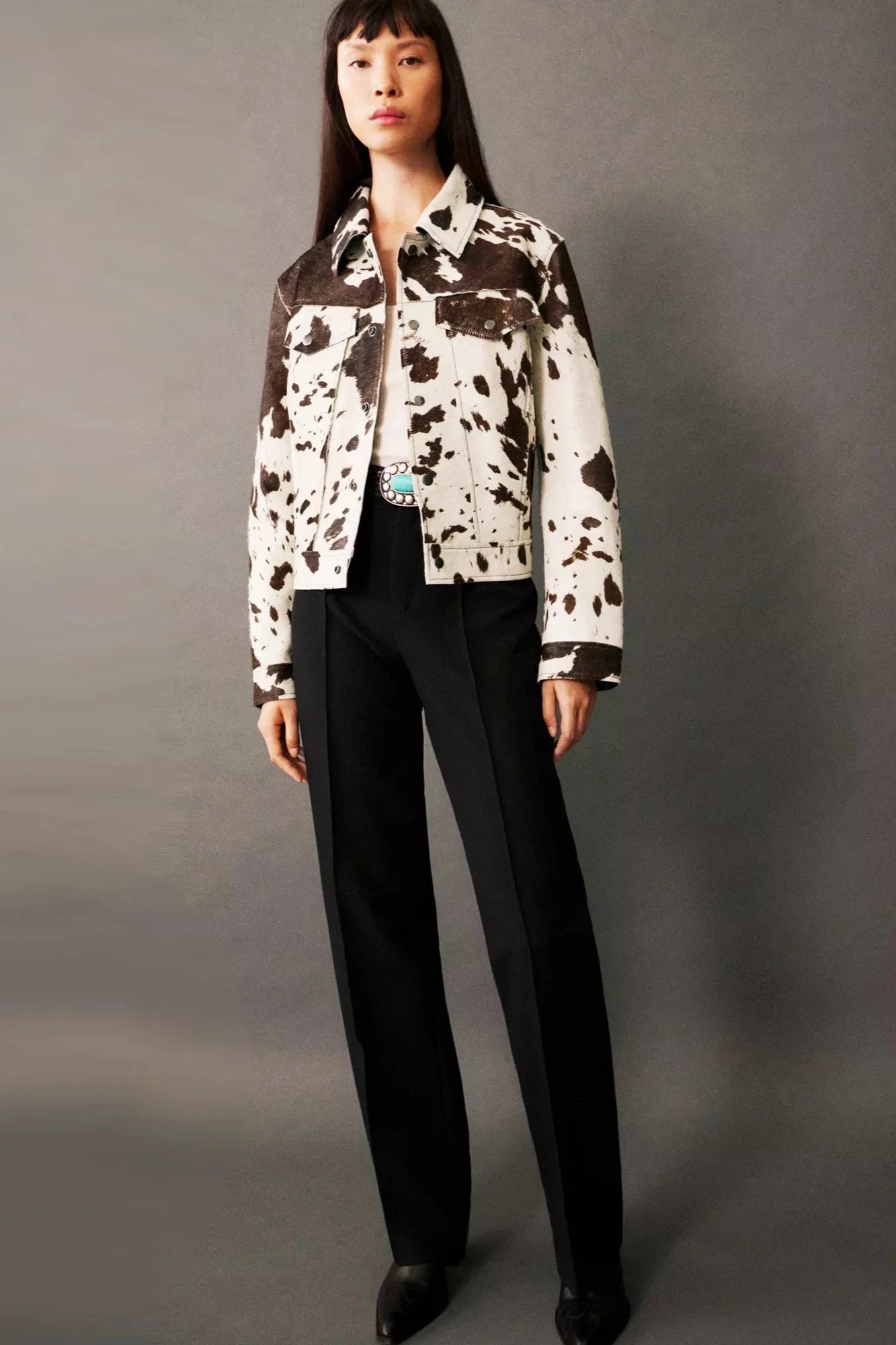 Cow Print Faux Fur Shirt-Style Jacket-CALLISTARI