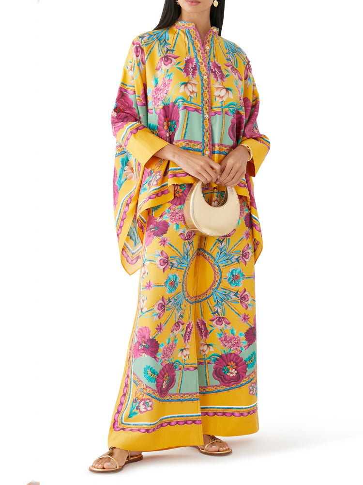 Fashionable Asymmetrical Print Top & Pants Set-Mesadic