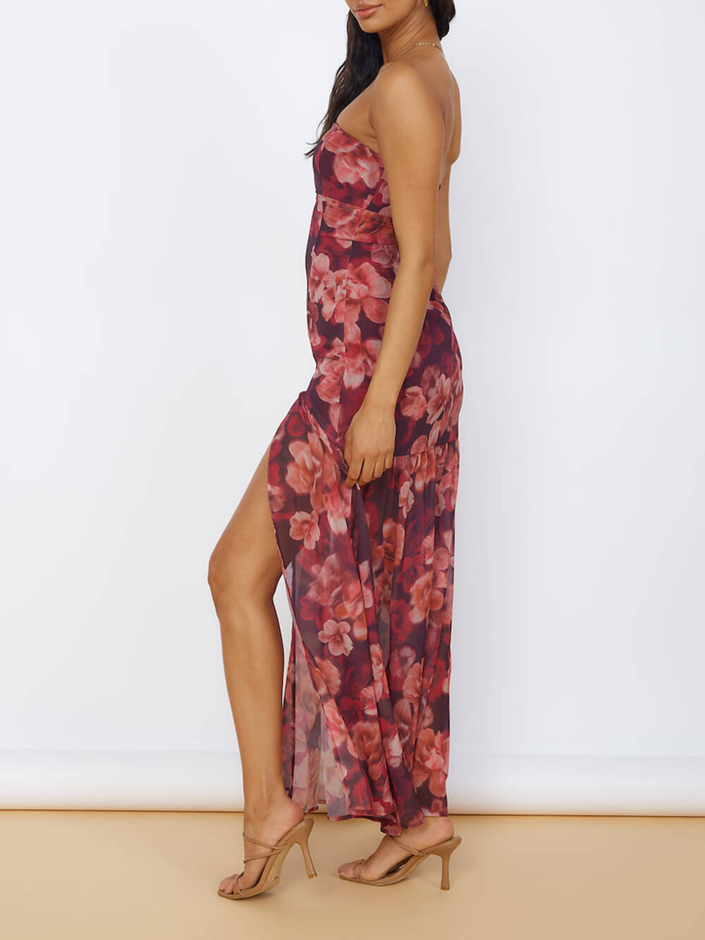 Floral Bandeau Slit Maxi Dress-CALLISTARI