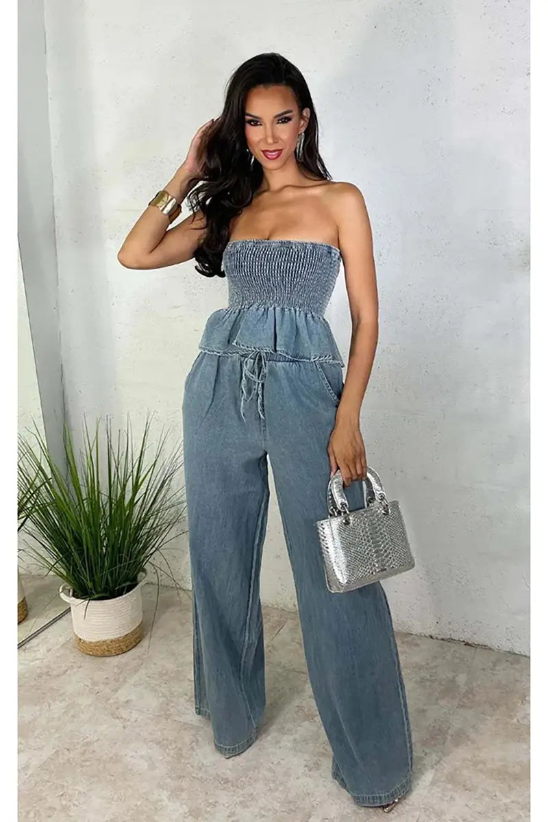 Stylish Denim Two-Piece Set-Mesadic