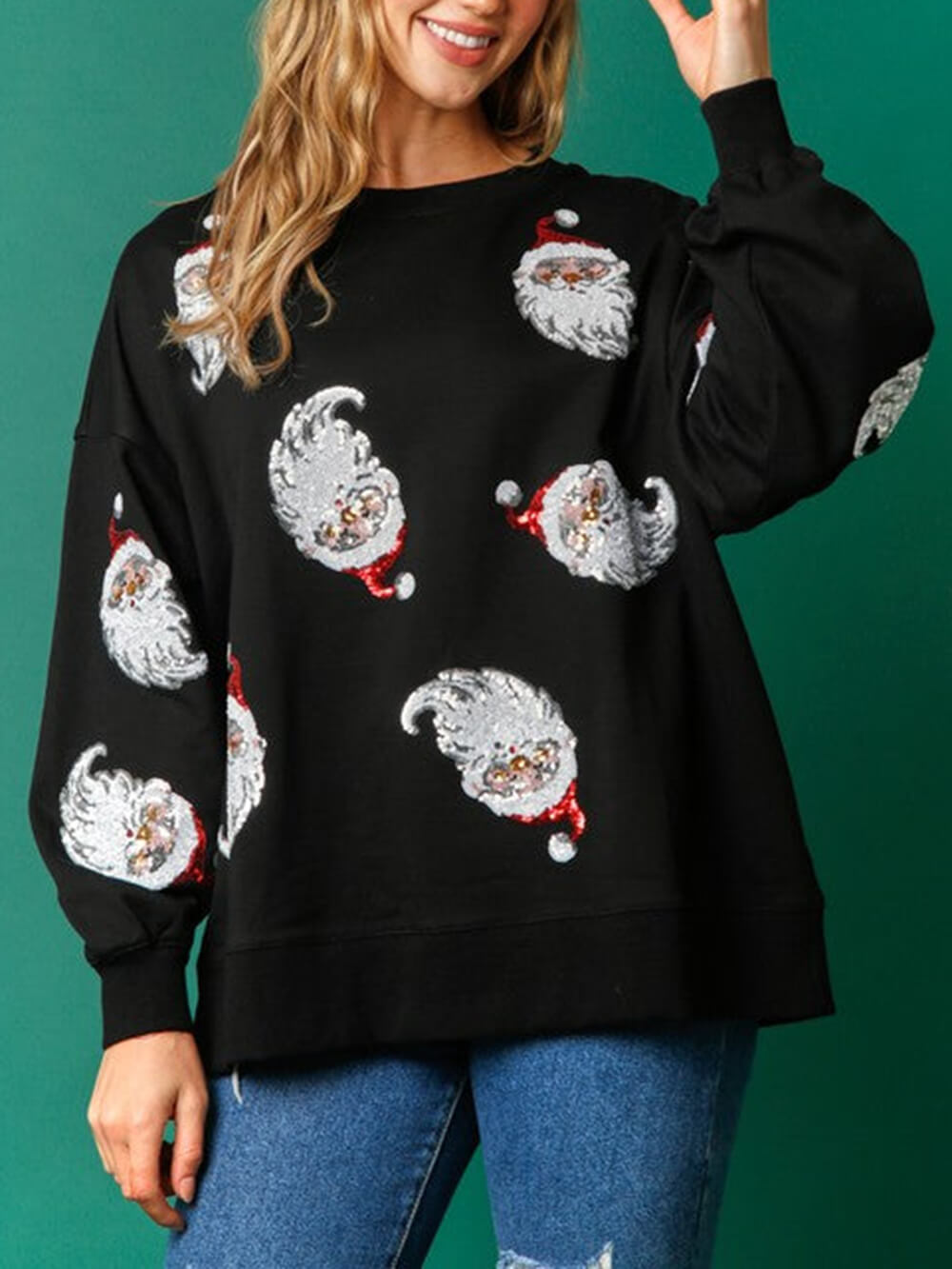 Sequin Santa French Terry Sweatshirt-CALLISTARI
