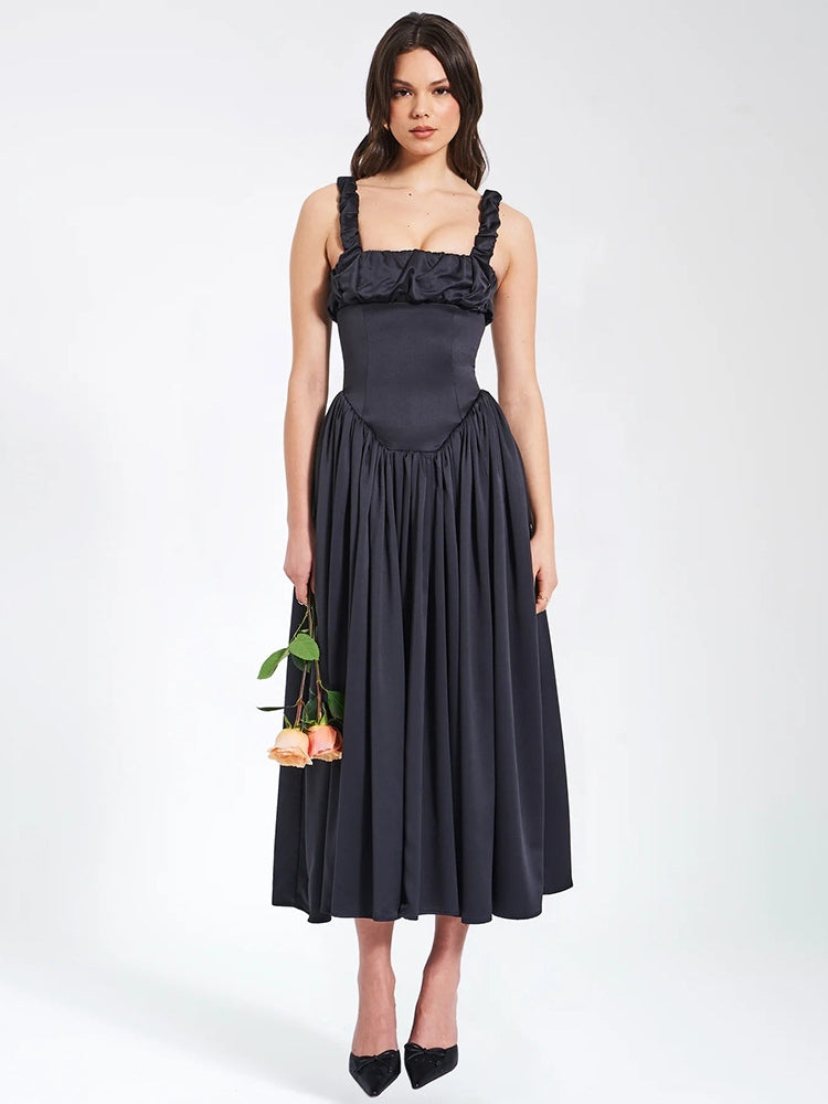 Noreen Pleated Strap Puffy Maxi Dress-CALLISTARI