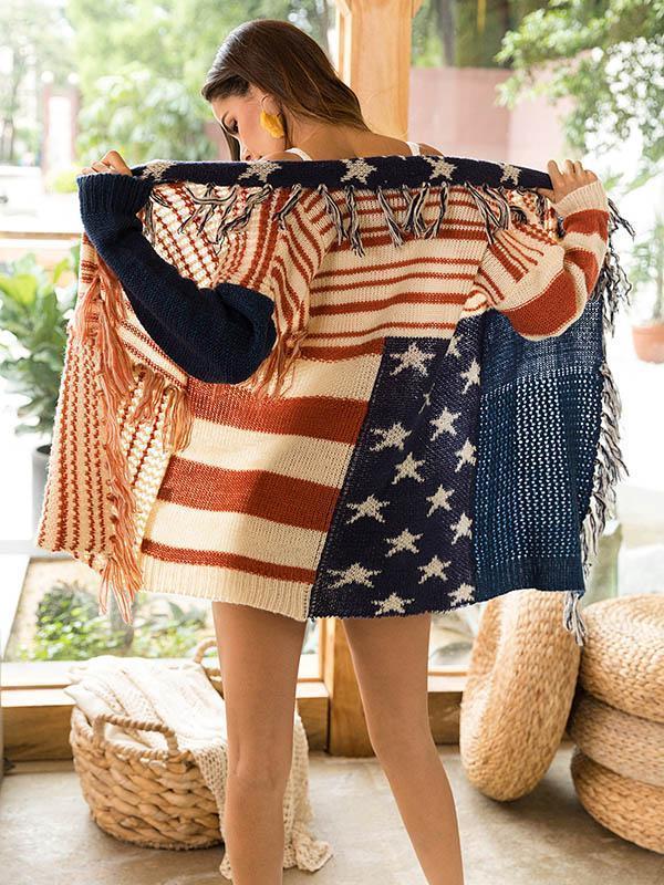 Knit Tassel Long Sleeve Cardigan Tops-CALLISTARI