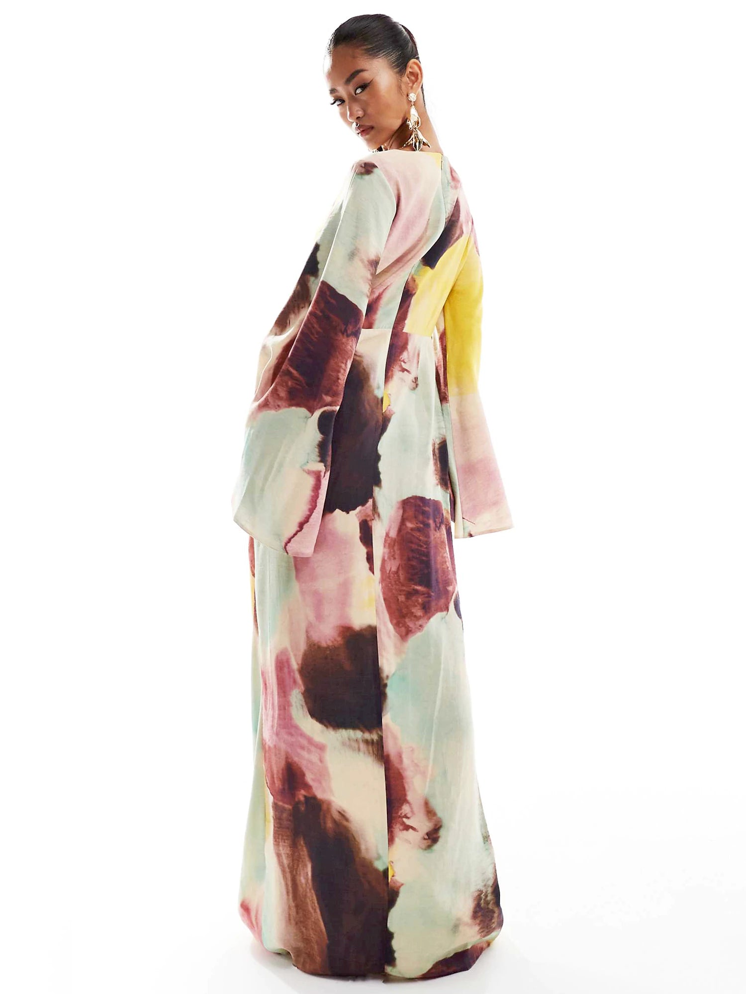 Abstract Watercolor Print Ultra-Long Dress-CALLISTARI