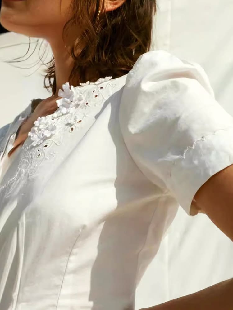 Embroidered Lace V-Neck Blouse-CALLISTARI