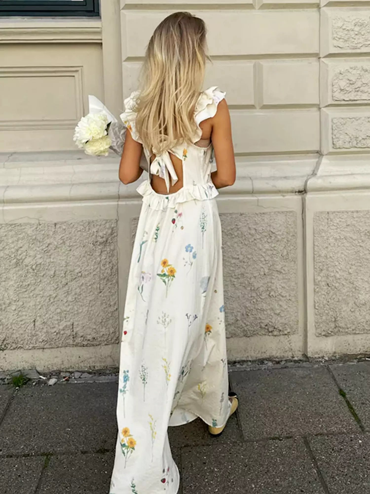 Ivory Floral Elegance Maxi Dress-CALLISTARI