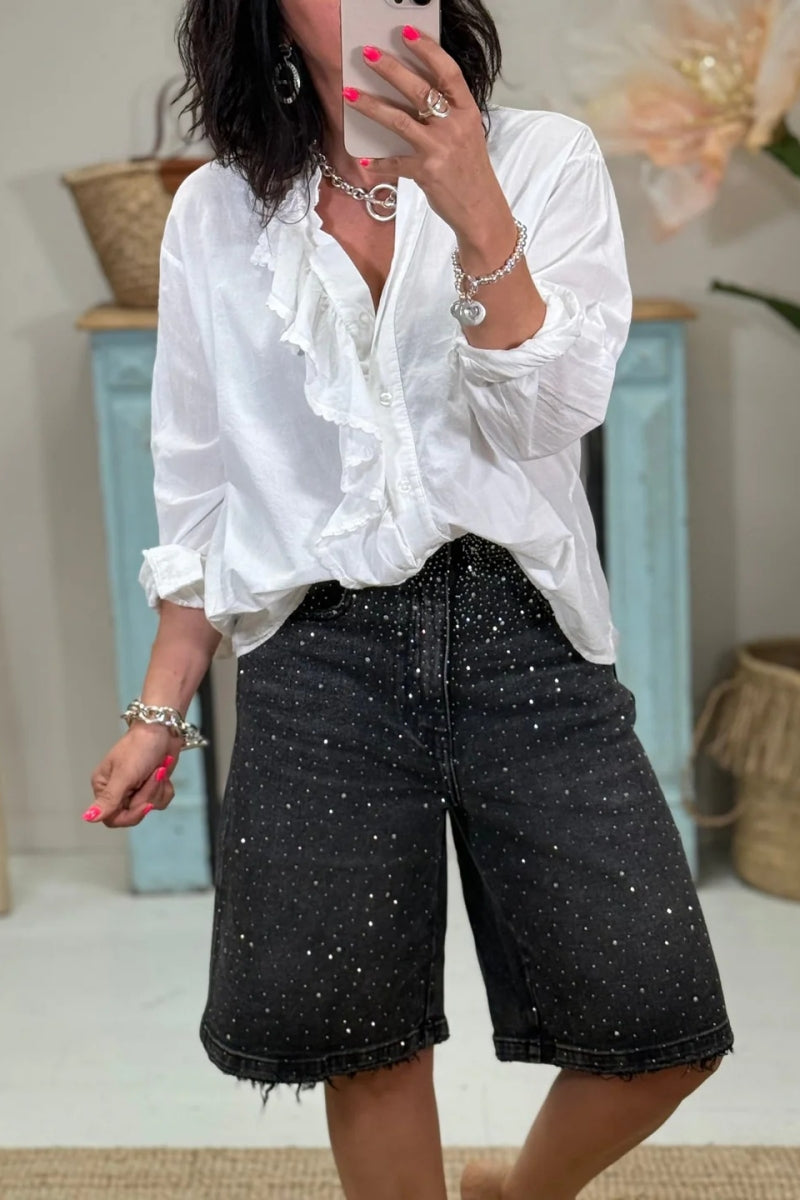 Bermuda Rhinestone Short Jeans-ROVOLE