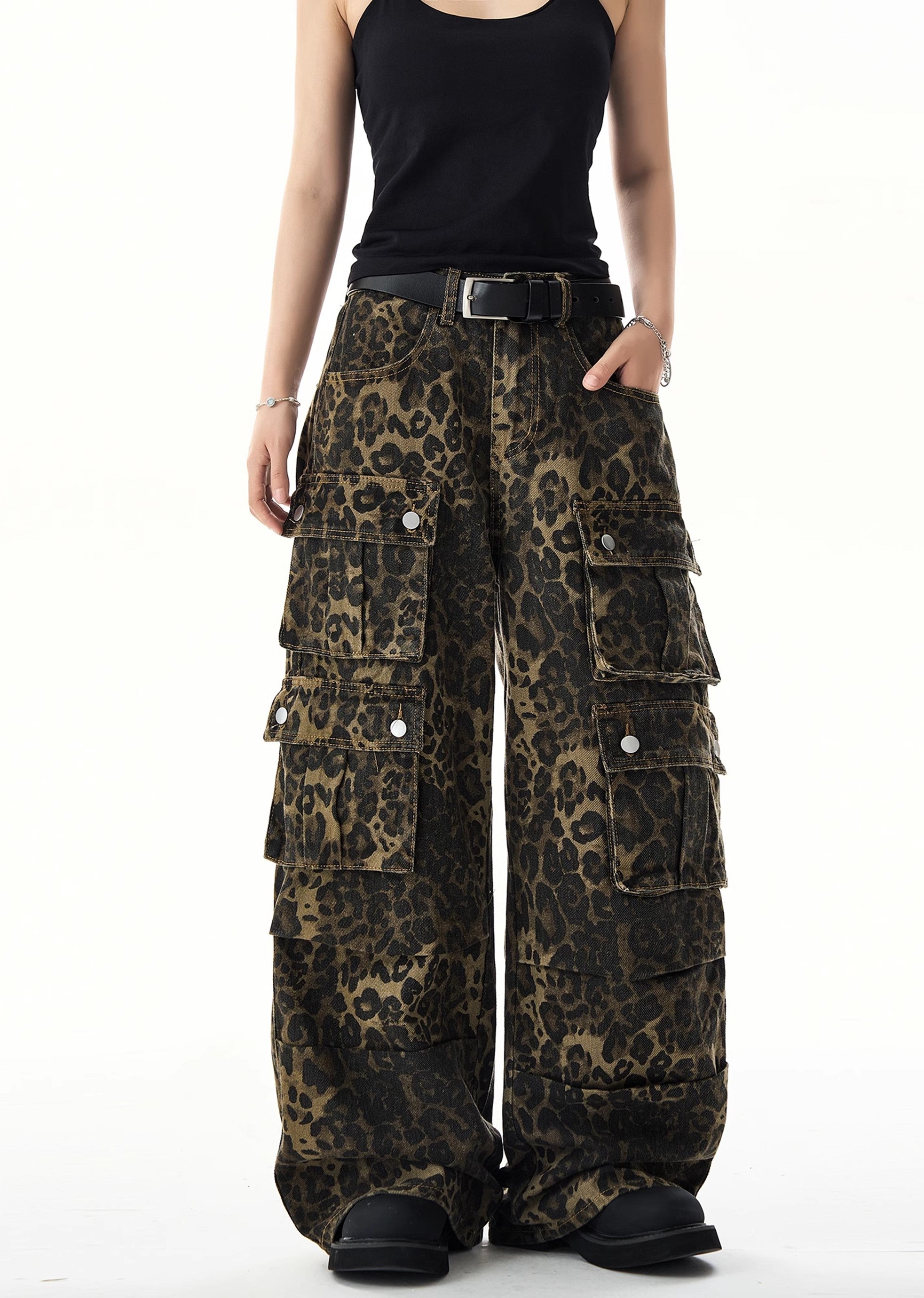 [H GANG X] Wide silhouette leopard print design over cargo pants HX0049-CALLISTARI