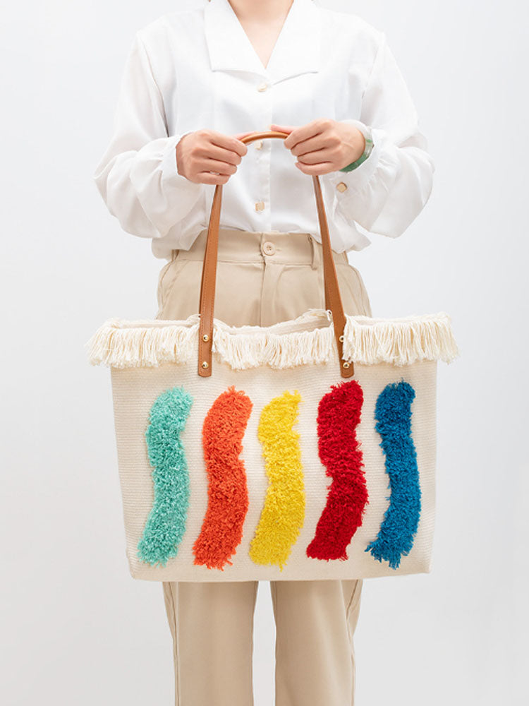 Embroidered Rainbow Pattern Tote Bag-CALLISTARI