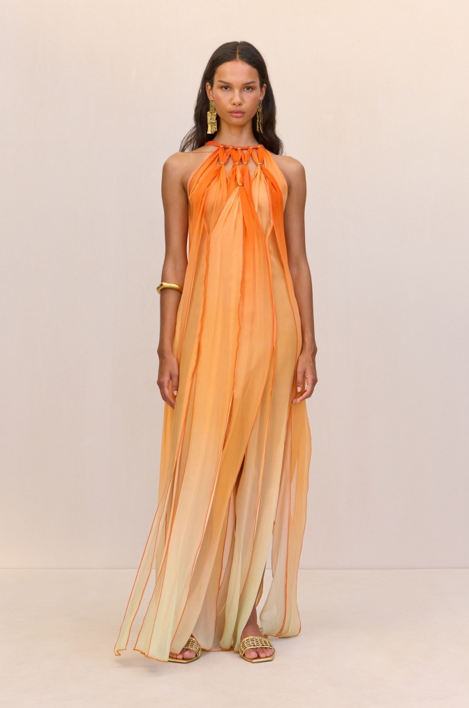 Floor-length gradient hollow dress