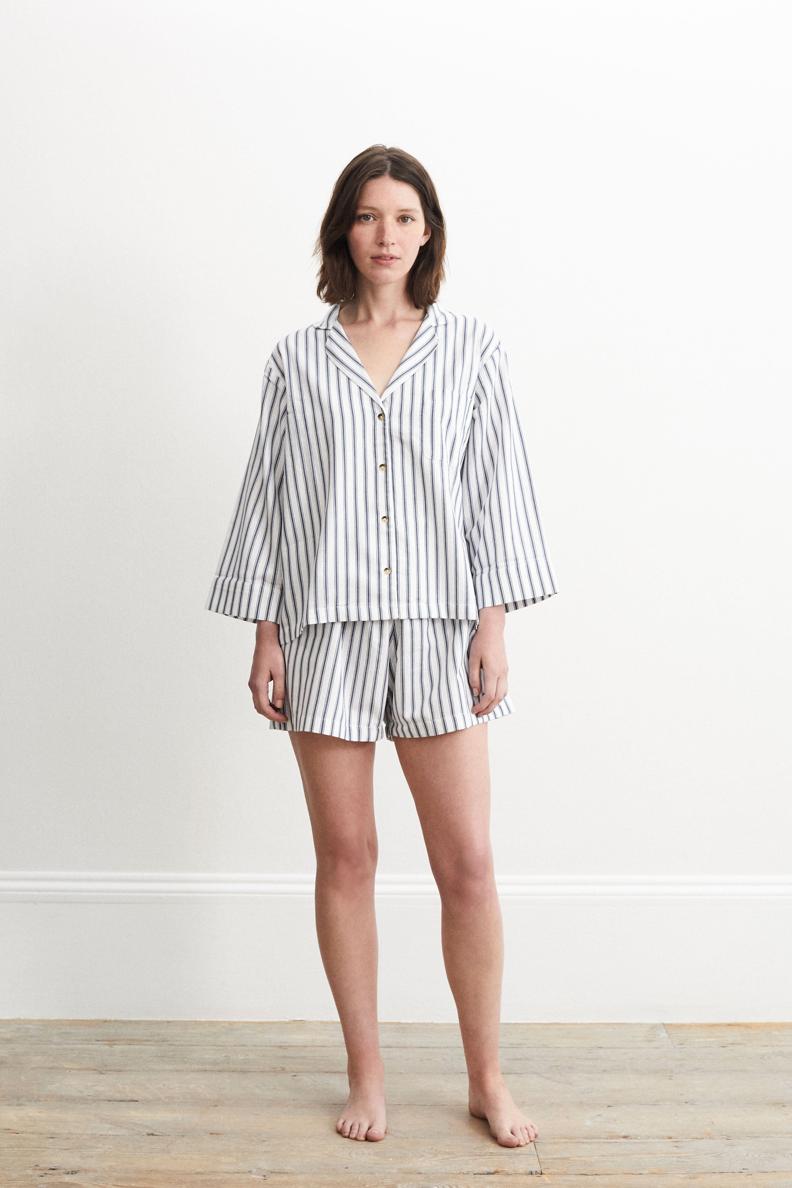 Relaxed Ticking Stripe Shorts Set-CALLISTARI