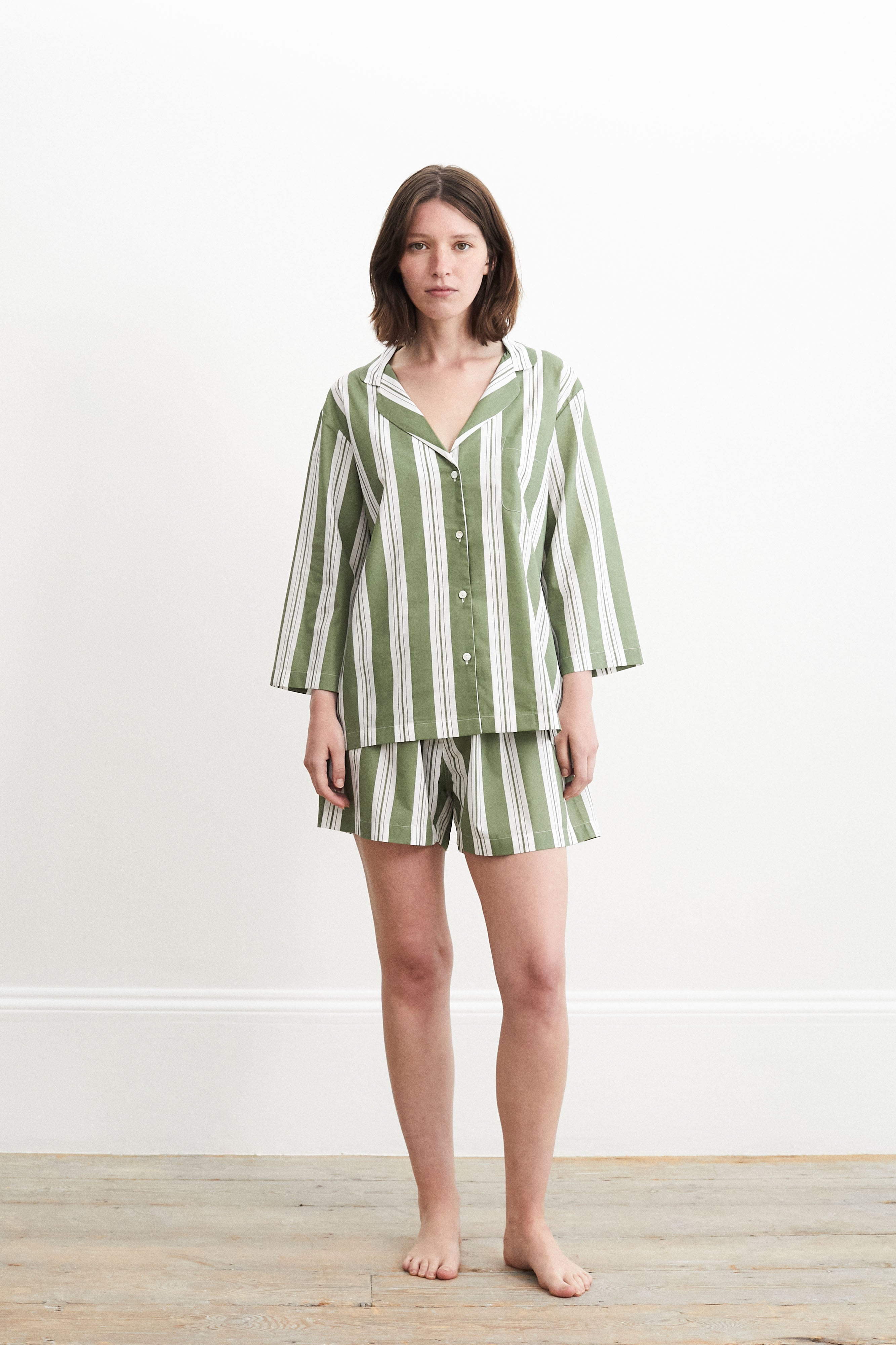 Classic Khaki Stripe Pyjama Shorts Set-CALLISTARI