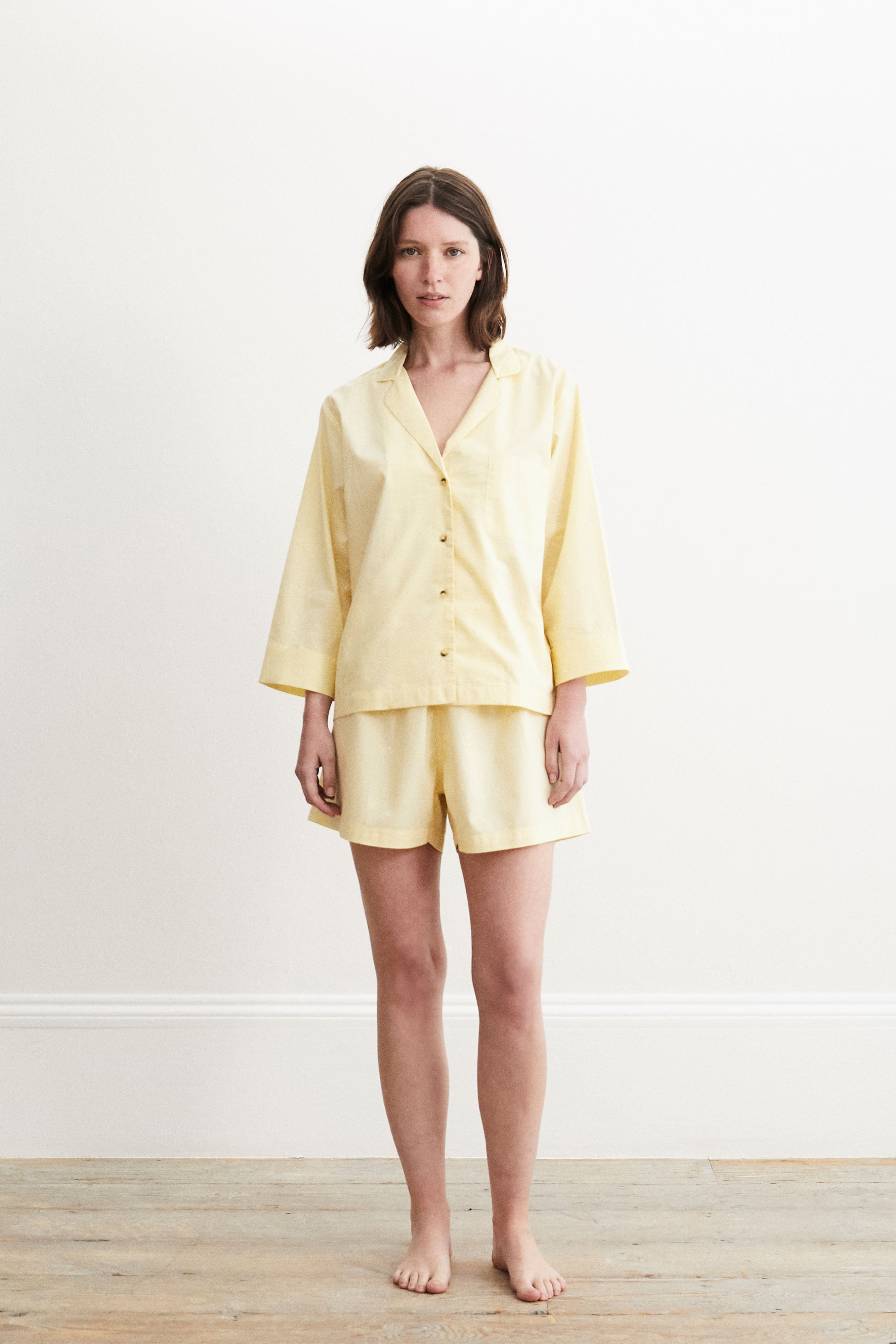 Relaxed Pale Yellow Pyjama Shorts Set-CALLISTARI