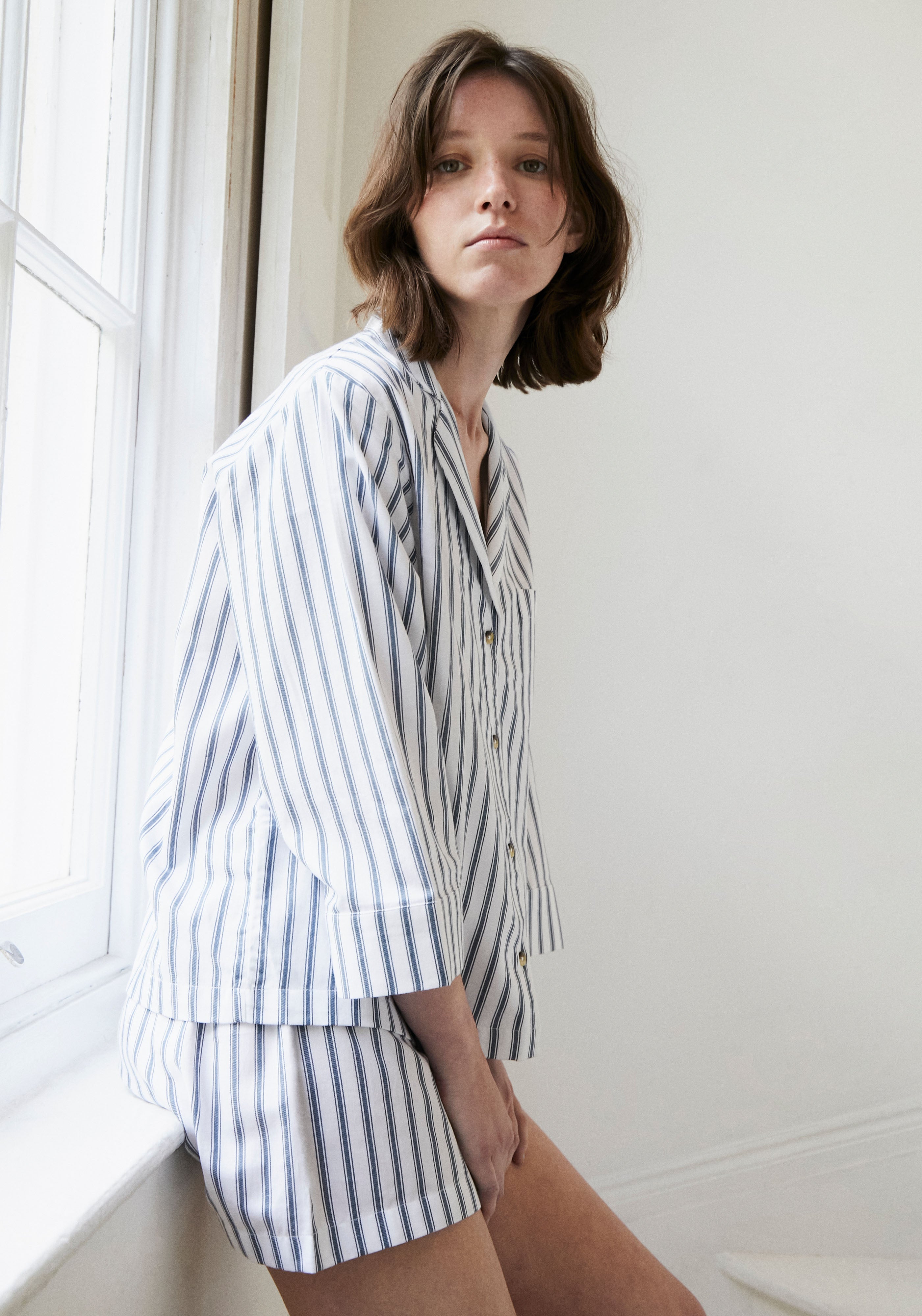 Relaxed Ticking Stripe Shorts Set-CALLISTARI