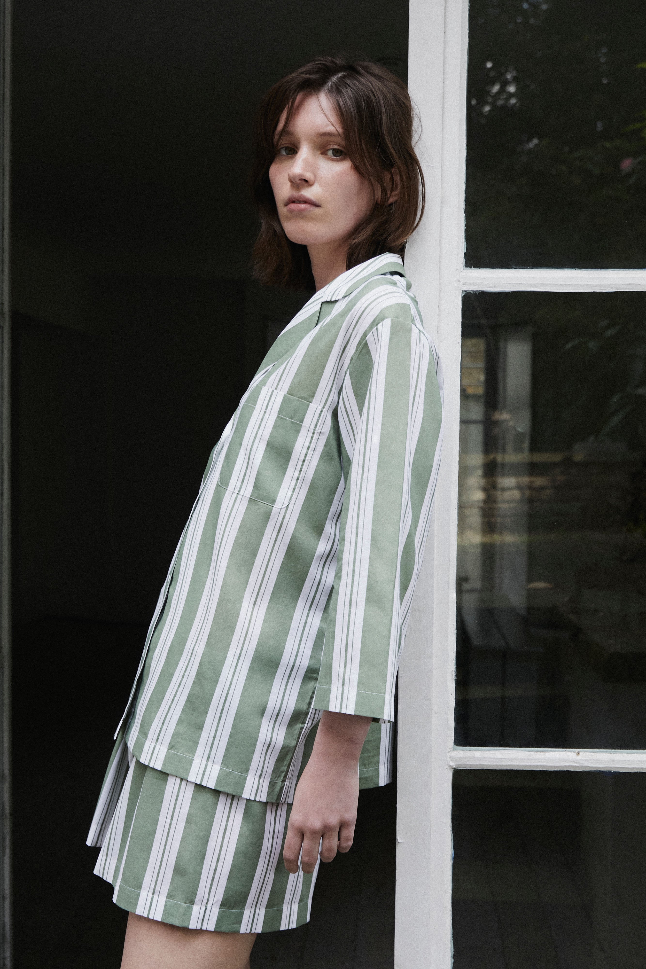 Classic Khaki Stripe Pyjama Shorts Set-CALLISTARI