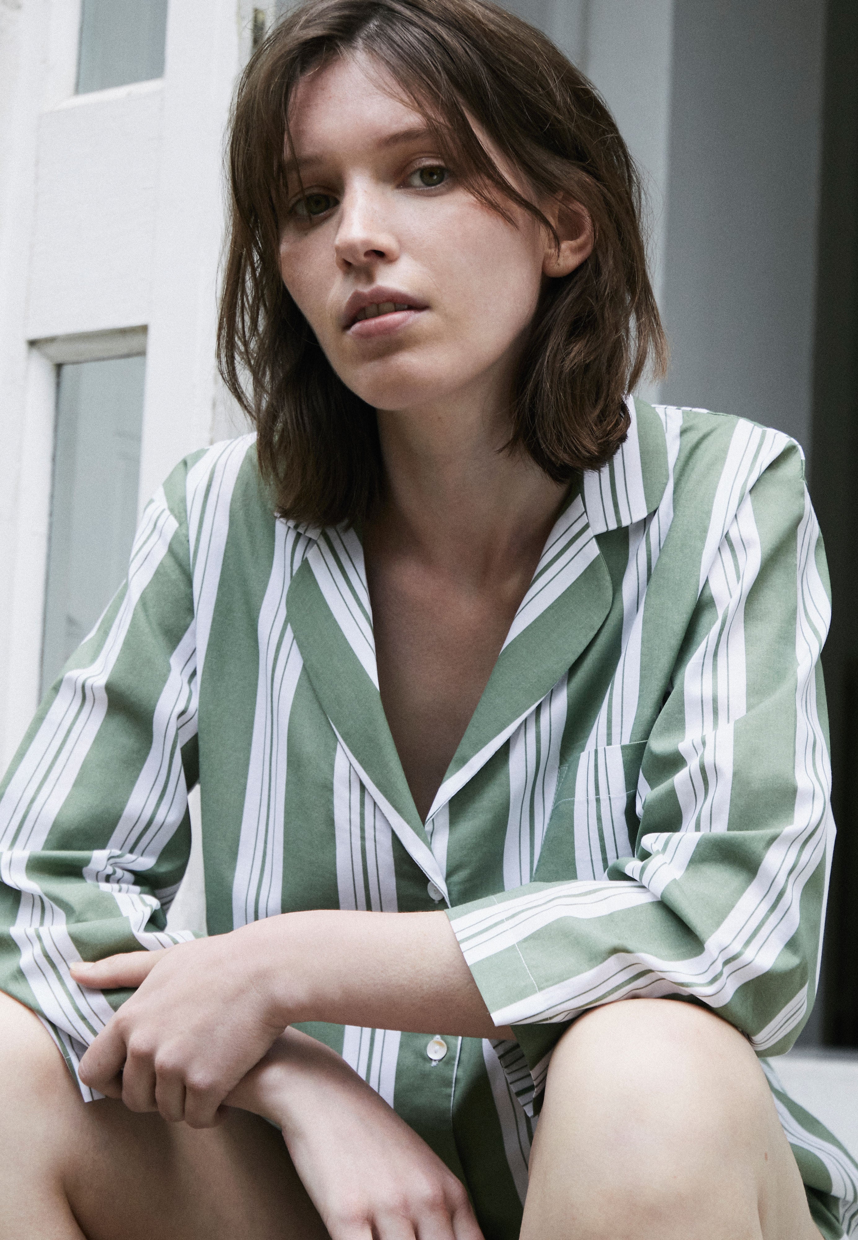 Classic Khaki Stripe Pyjama Shorts Set-CALLISTARI