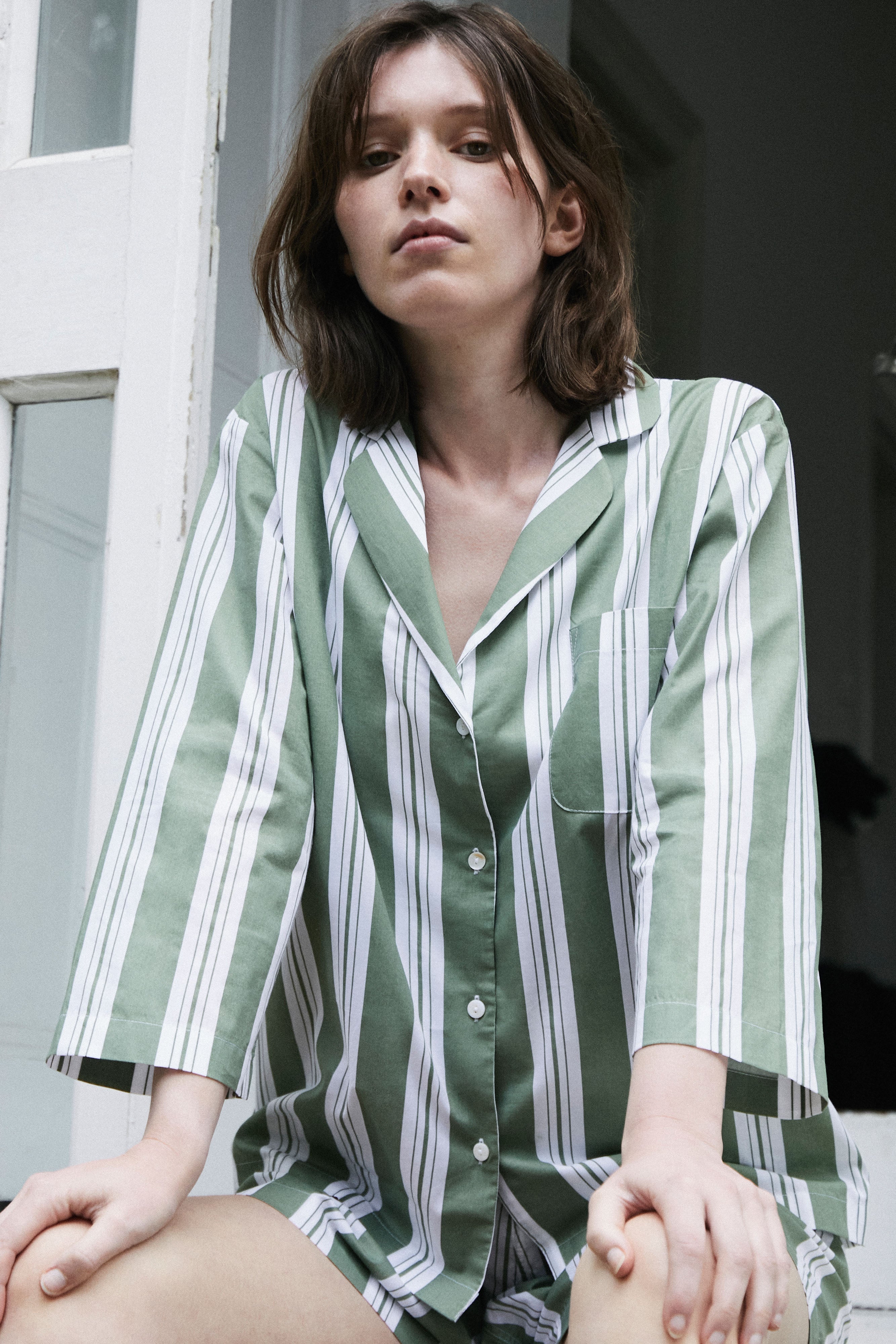 Classic Khaki Stripe Pyjama Shorts Set-CALLISTARI