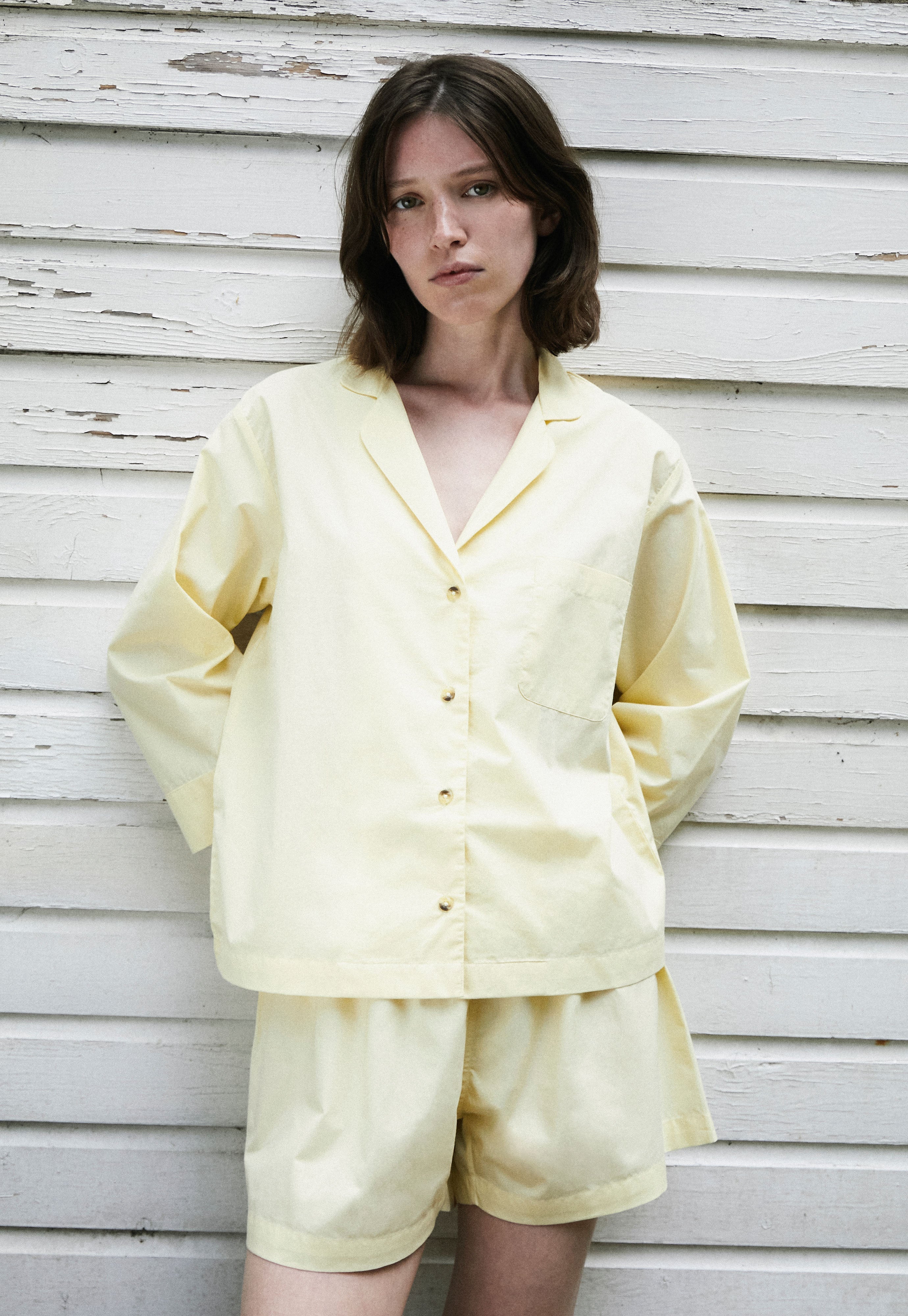 Relaxed Pale Yellow Pyjama Shorts Set-CALLISTARI