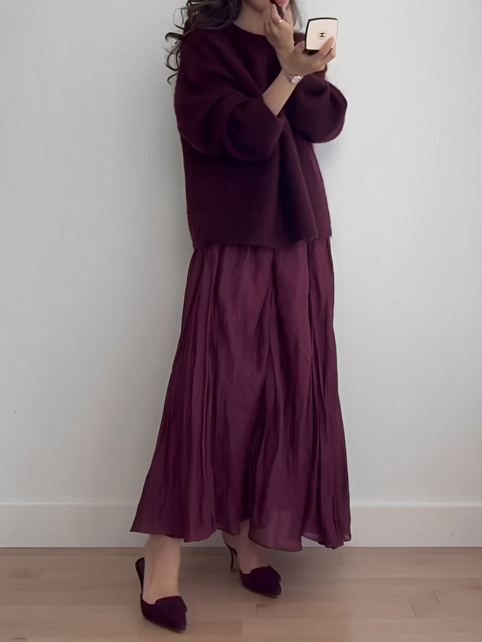 Oversized Mohair-Blend Sweater Skirt Set-Trafni
