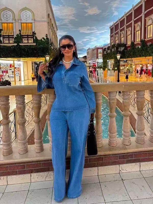 Asymmetrical denim suit-Mesadic